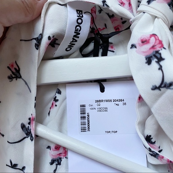 NWT BROGNANO Floral Bow Tie Blouse in White XS 38 - Picture 7 of 11